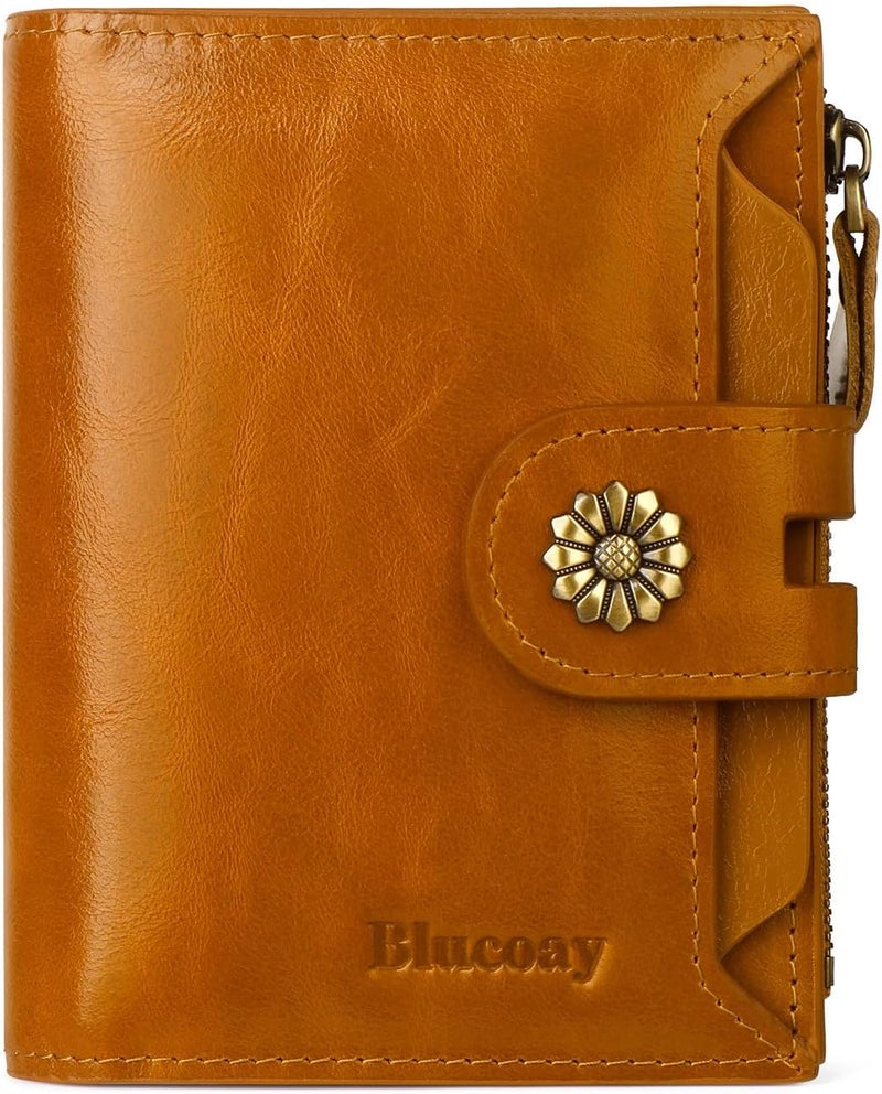 Blucoay Leather Wallet Women,RFID Blocking Womens Wallet Bifold Compact Card Holder Small Wallet for Women with Removable ID Window LightBrown - Image 1
